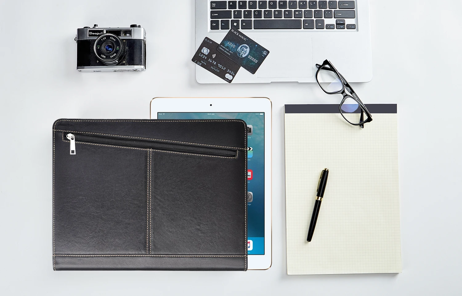 Ручной работы из натуральной кожи Портфель A4 папка, бизнес Padfolio портфель чехол для документов Органайзер чехол для переноски-черный