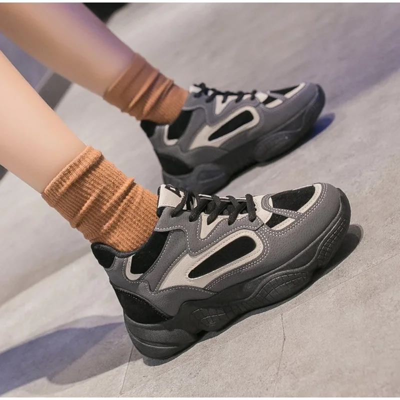 

Women's Sneakers Mesh Breathable Vulcanized Shoes Air Cushion Thick Bottom Ladies Lace Up Flat Platform Female Casual Shoes 2021