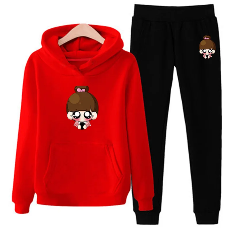 Комплект из 2 предметов, женская одежда, Chandal Mujer 2 Piezas, для бега, Femme, мультяшный принт, толстовка, штаны, спортивные костюмы, женский спортивный костюм - Цвет: Style 4 Red