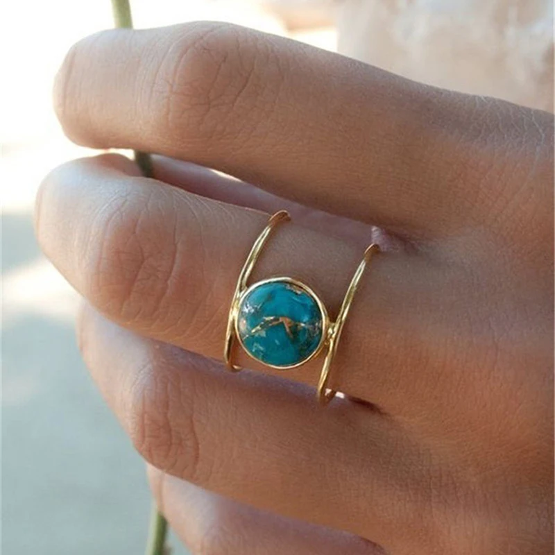 

Vintage Antique Stone Ring Fashion Jewelry Double Layer Green Stone Finger Ring For Women Wedding Anniversary Rings