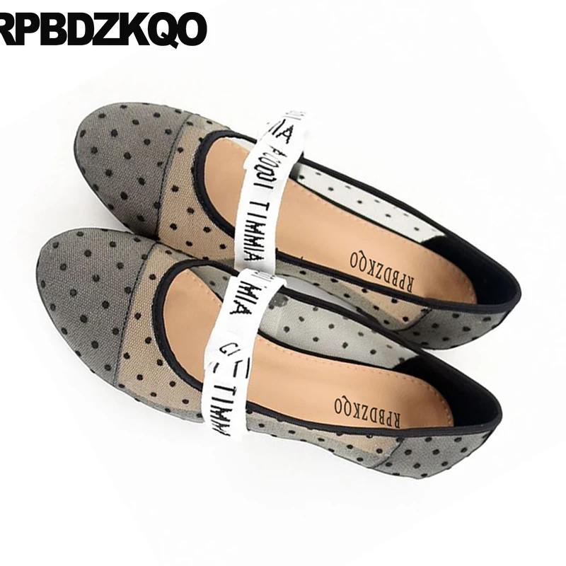 Дизайнерские тканевые балетки Мэри Джейн с круглым носком и бантом сетчатые