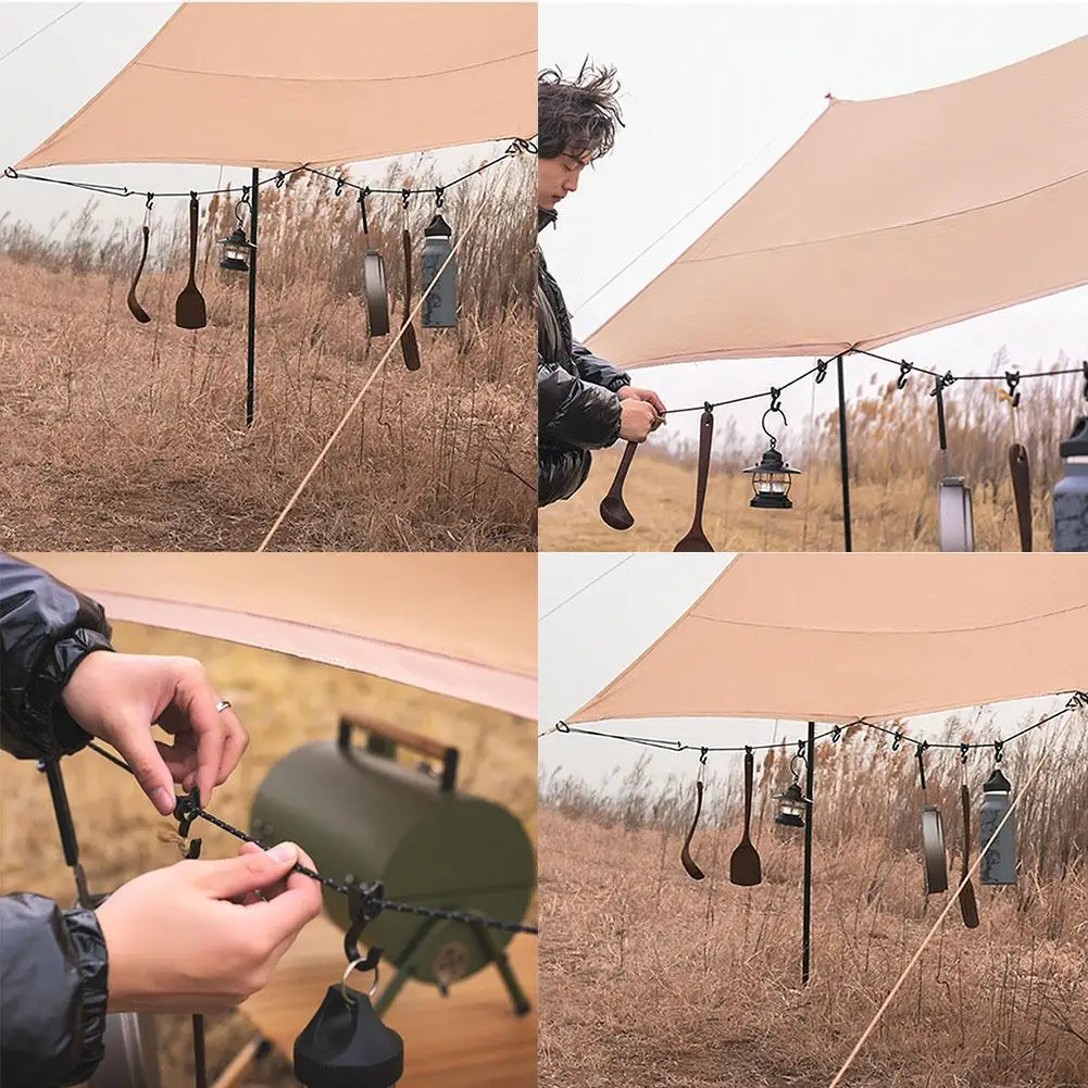 

Outdoor Portable Multifunctional Clothesline Adjustable Camp Accessories Hanging Object Non-slip Canopy Hanging Rope Clothe R0K8