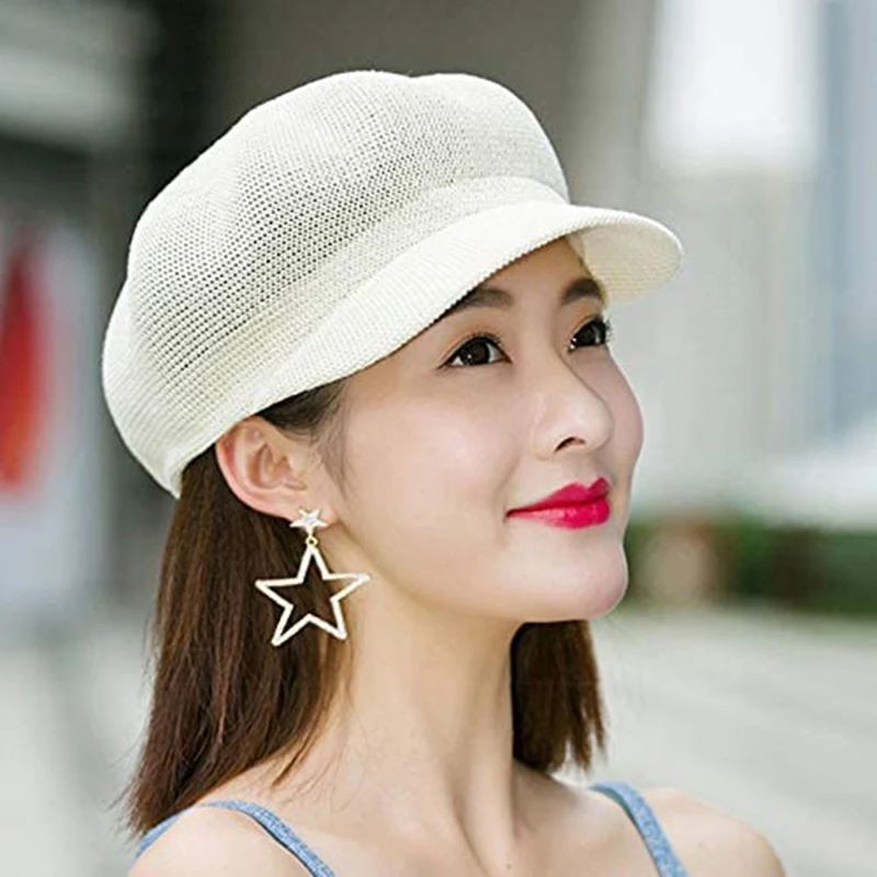 

New Straw Sun Hats Newsboy Cap Women Baker Boy Hat Female Khaki British Style Retro Designer Brand Summer Octagonal Cap NEW