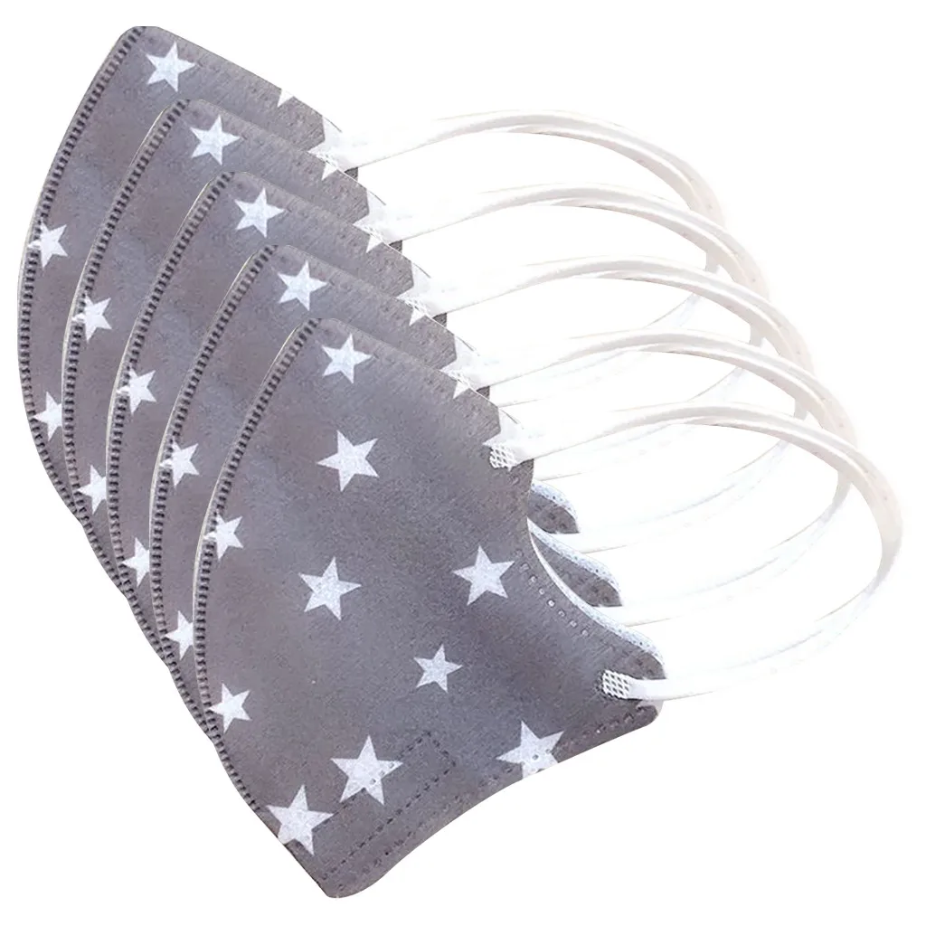 Детская маска одноразовая для лица милая с ушками мальчиков и девочек 5 шт. ткань