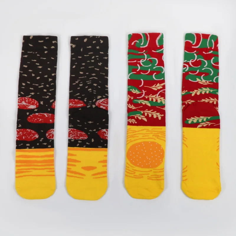 Women Socks Personalized Design Hamburger Sock Christmas Gift 3 Pairs Happy Harajuku Skate Cotton Funny Sock Gift