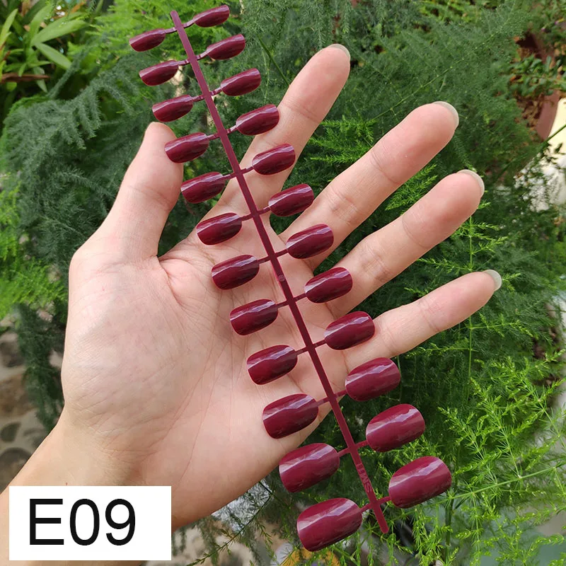 E09 X 5PCs 18 смешанных цветов короткие круглые кончики для Ногтей Полное покрытие накладные кончики для Ногтей пресс на поддельные ногти яркие цвета - Цвет: E09 X 5PCs