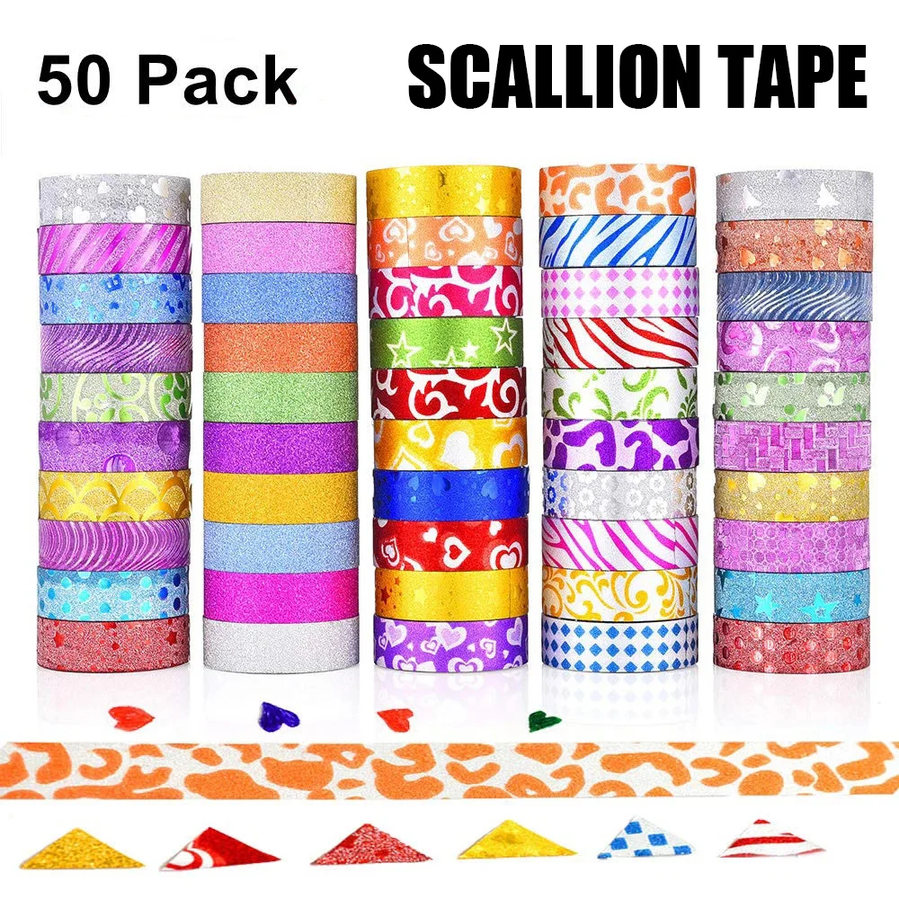 

50pcs Glitter Washi Tape Set Masking Tape For Scrapbook Planner Arts Crafts Decorative Adhesive DIY Diamond Painting Tools