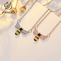 fengll romantic pendant necklace for women bee gold color chain pendants charm link chains shiny rhinestone jewelry