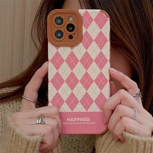 Pink Diamonds Faux Leather Women Cute Phone Case for Apple iPhone 13 Pro 2021 12 11 Pro Max X XR XS Max Cover Fashion Soft Cases