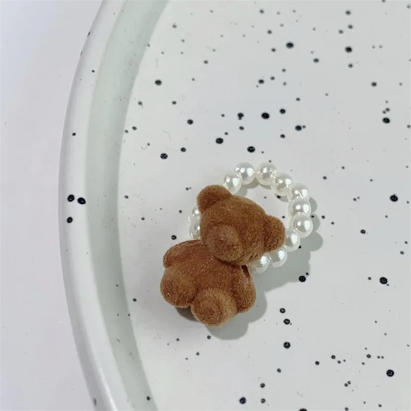 

Cute And Romantic Three-Dimensional Brown White Bear Flocking Ring Women's Five-Finger Ornaments Jewelry Couple Accessories Gift