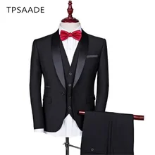 Costume 3 pièces noir pour homme, châle, revers, smoking, marié, marié, mariage, décontracté, veste, pantalon, gilet, nouvelle collection 2021  (1)