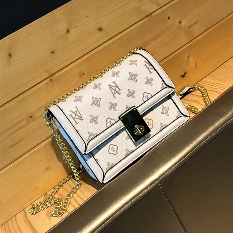 

Сумки для женщин, новинка 2021, кожаная маленькая квадратная сумка на плечо с цепочкой, Универсальная высококачественная Диагональная Сумка ...