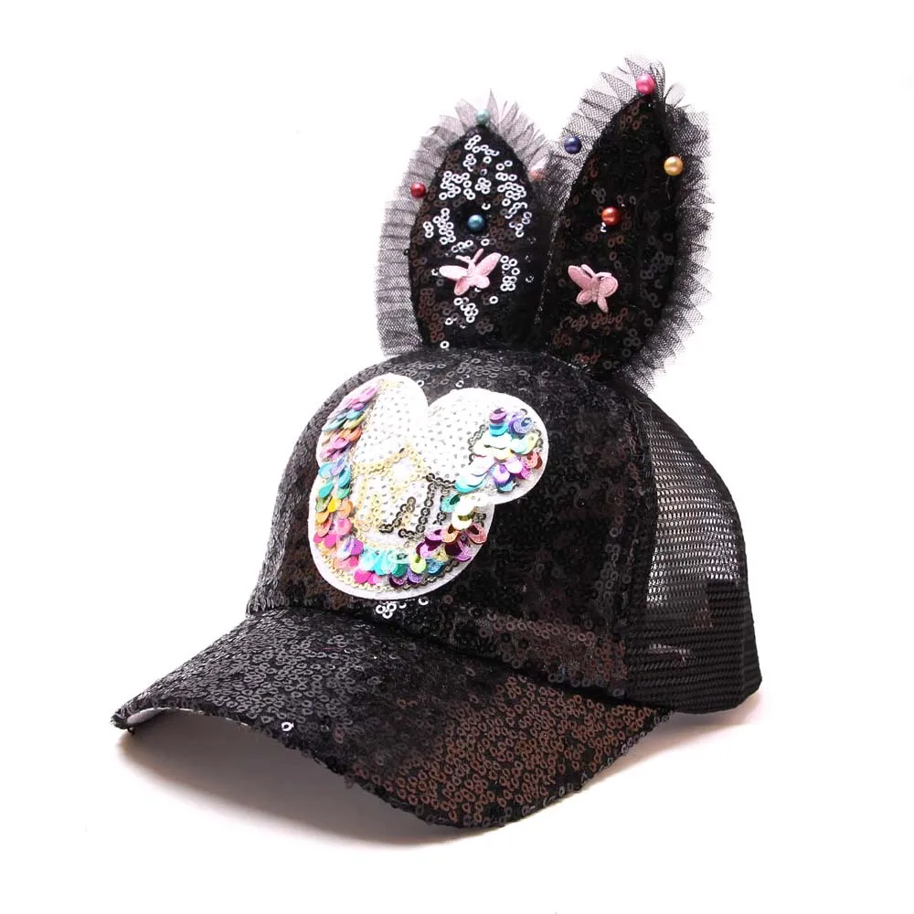 Новая летняя шляпа сетки мультфильм длинные уши блесток Хлопок Бейсболки для