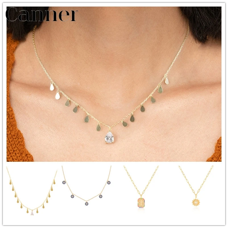 

Canner Necklaces For Women 18K Gold Plated 925 Sterling Silver Pendant Necklace Hiphop Blue Eyes Collier Femme Collares 2021 W5