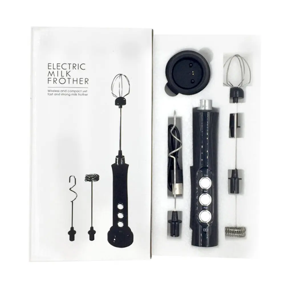 

Rechargeable Electric Milk Frother Three-in-one 3-speed Adjustable Household Stainless Steel Mixer Milk Frother
