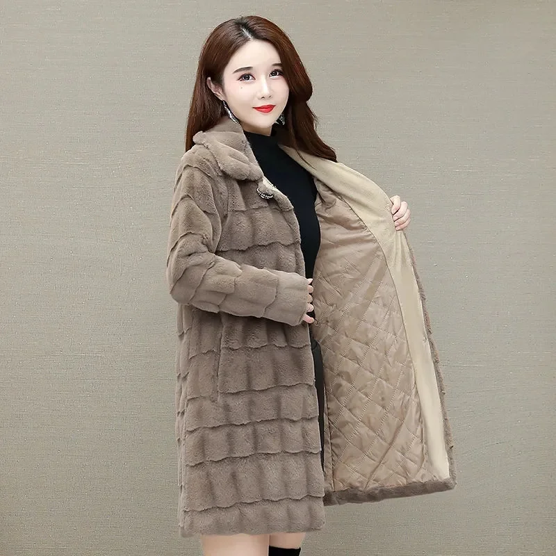 Mother Winter New Imitate Mink Coat mid-length Faux Fur Coat Middle-aged Women Thick Cotton Coat M582