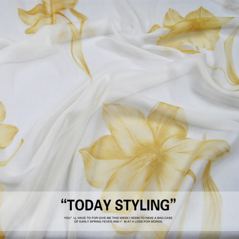 Silk Georgette Chiffon Fabric Dress White Super Large Flower 100%   Spring and Summer Skirt Shawl Scarf  DIY Patchwork Tissue