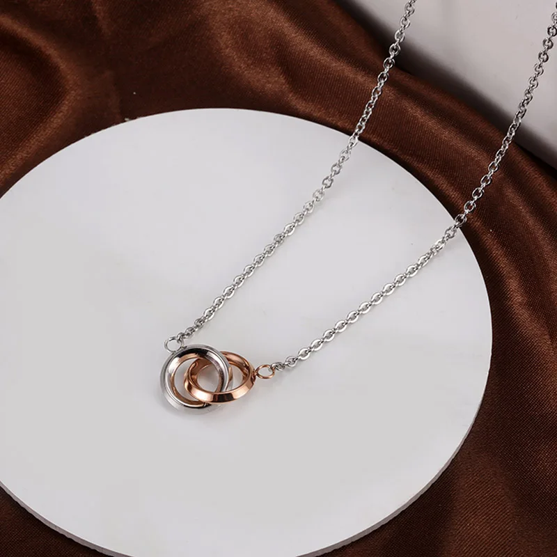 

Necklace Female 2022 Fashion Double Ring Light Luxury Pendant Couple New Commemorative Selection Premium Valentine's Day Gift