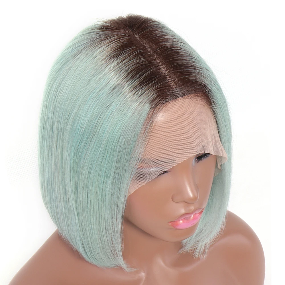 

13x4 Front Short Bob Wigs Brazilian Human Hair For Black Women Virgin Remy Straight Pre Plucked Unprocessed Closure T1B Color