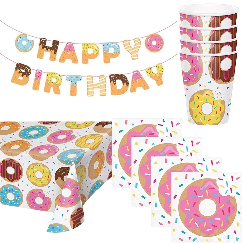 

Baby Birthday Disposable Donut Theme Party Tableware Decoration Supplies Children’s Favorite Birthday Party Decoration