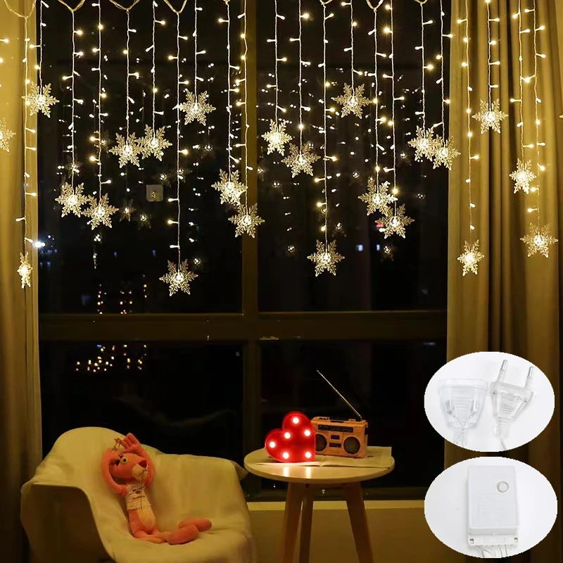 

New Year 2022 Christmas Decoration Snowflake Garland Curtain LED String Lights Christmas Decorations for Home Navidad Noel Natal