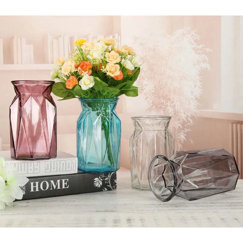 Креативная современная стеклянная ваза прозрачная цветная для цветов с