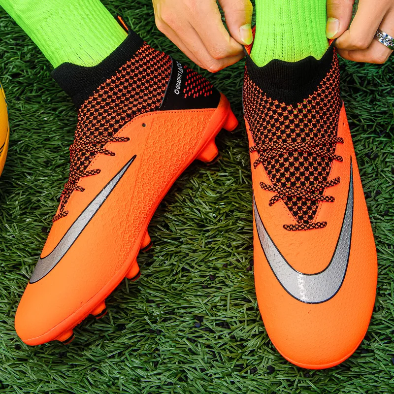 Trendy Orange Adult TF/AG Football Boots Cleats Outdoor Teenager Sneakers Artificial Grass Soccer Boots Men zapatillas de futbol
