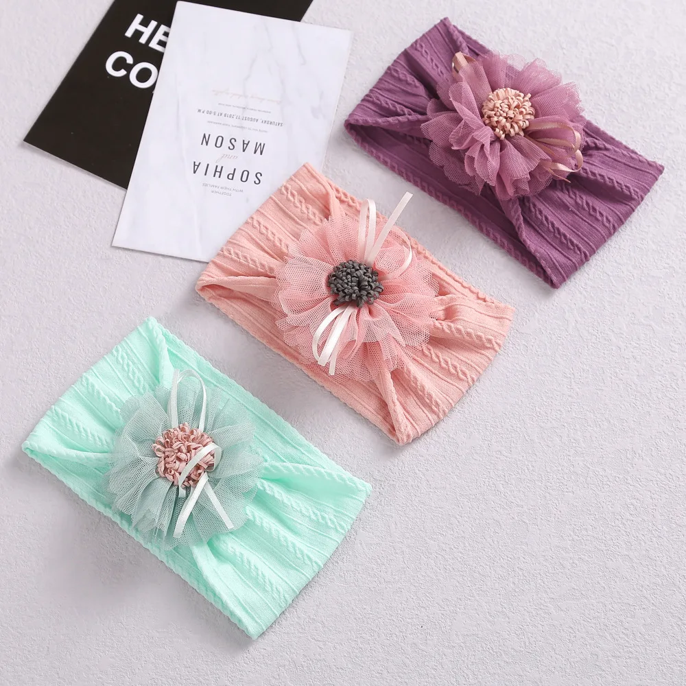 

Children Jacquard Headband Baby Nylon Headband Yarn Simulation Flower Baby Headwear Baby Girls Head Flowers Turbantes Para Bebes