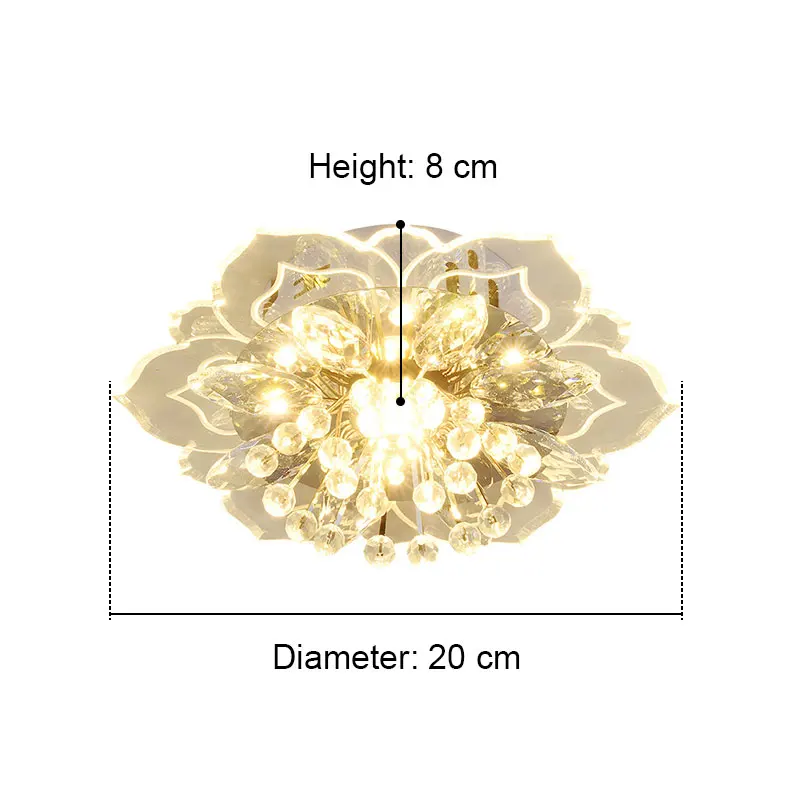 Lámpara de techo moderna con forma de flor, lámpara LED de techo de cristal de 20cm, para pasillo, sala de estar, dormitorio, cocina, pasillo