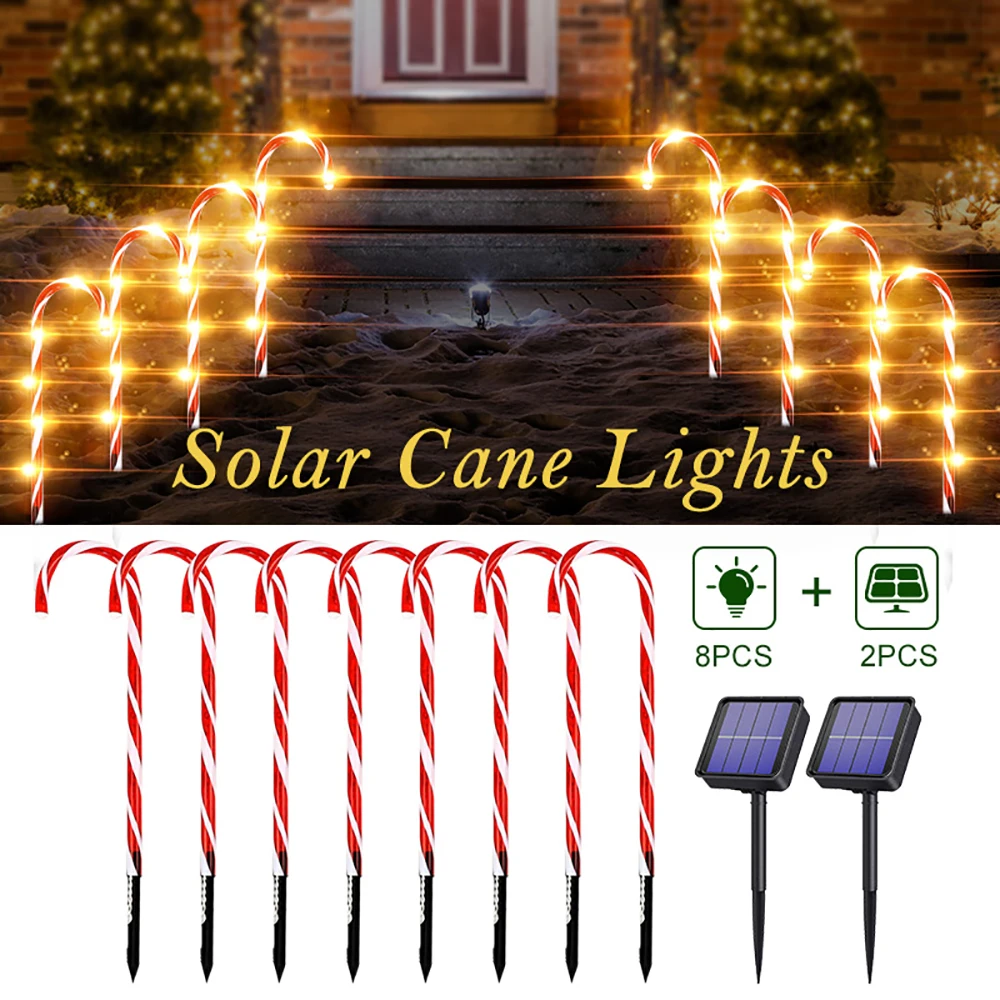 

2020 Solar Power Christmas Candy Cane Lights Solar Lights Outdoor Warm White Solar Lawn Lamp LED Garden Pathway Yard Lawn Lights