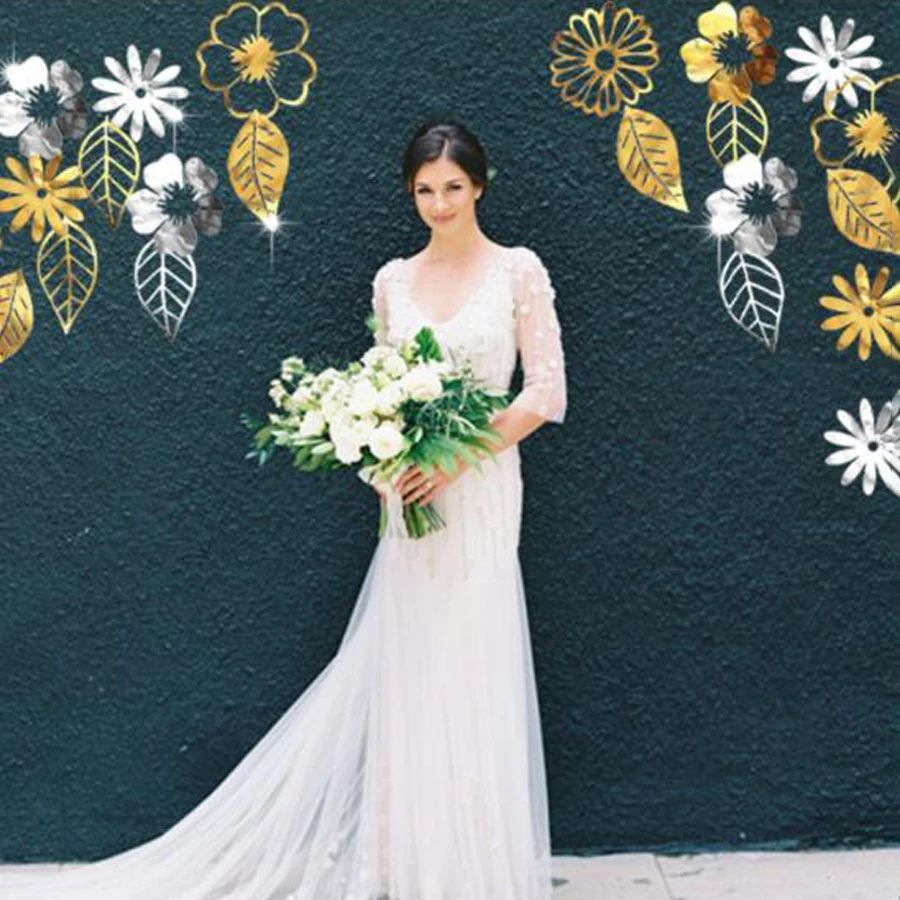 8 шт./компл. Золотой искусственный цветок растение с днем рождения баннер набор