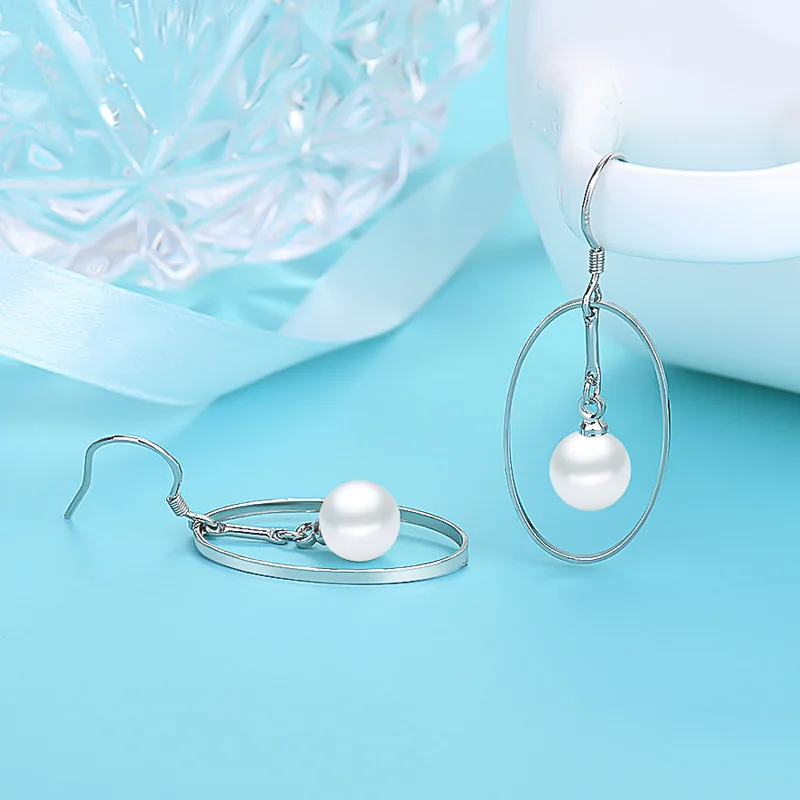 

VENTFILLE 925 Sterling Silver Pearl Oval Pendant Eardrop Women's Earrings Fashion Personality Jewelry Gifts Wholesale