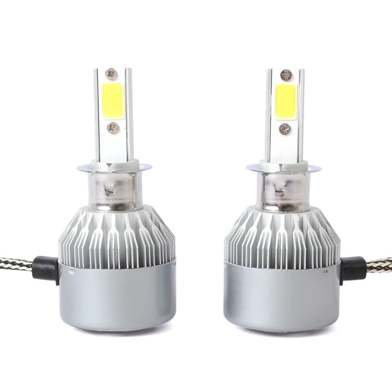 

New 2pcs C6 LED Car Headlight Kit COB H3 36W 7600LM White Light Bulbs