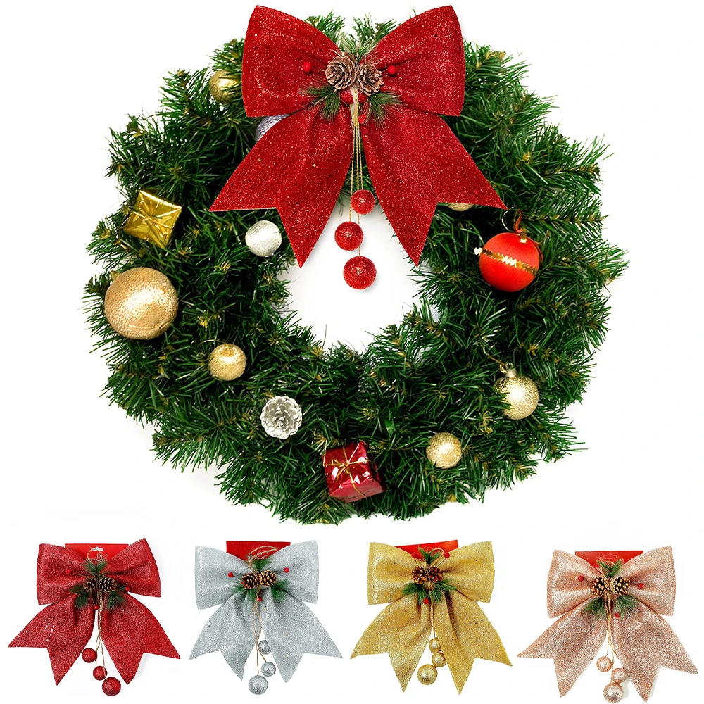 

Сияющая блестящая Рождественская лента, банты, венок, бант, украшение, подвеска на рождественскую елку, рождевечерние, украшение для входно...