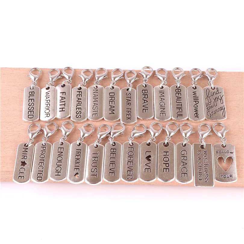 

50 pcs Custom Word Tags Personality Customized Letters Lobster Clasp Jewelry Gift Charms Antique Gold Silver Color Metal Pendant