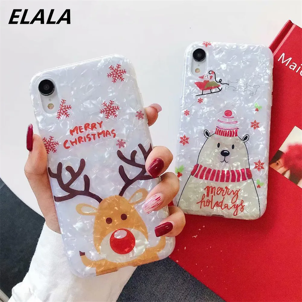Блестящий Мраморный чехол ELALA для iPhone 11 Pro X XR XS Max 6 6S 7 8 Plus с мультяшным