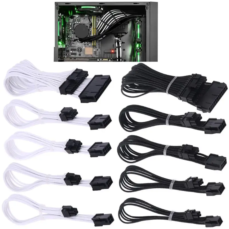 Sleeve Extension Power Supply Cable 24-pin A TX/EPS/8-pin PCI-E GPU/8pin CPU/6-pin PCIE/4-Pin CPU with Combs 18 AWG P9JD | Компьютеры и