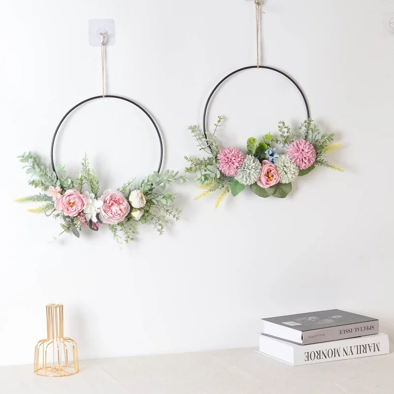 

Металлический Настенный искусственный венок, Роза гортензии для свадебного украшения, для дома, гостиной, рождественской вечеринки, подвес...