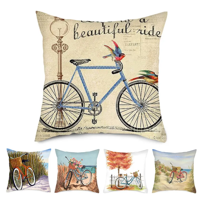 Fuwatacchi Assorted Bicycles Cushion Covers Red Yellow Blue Pillow Cases for Home Bedroom Sofa Decorative Pillow Covers 45*45cm images - 6