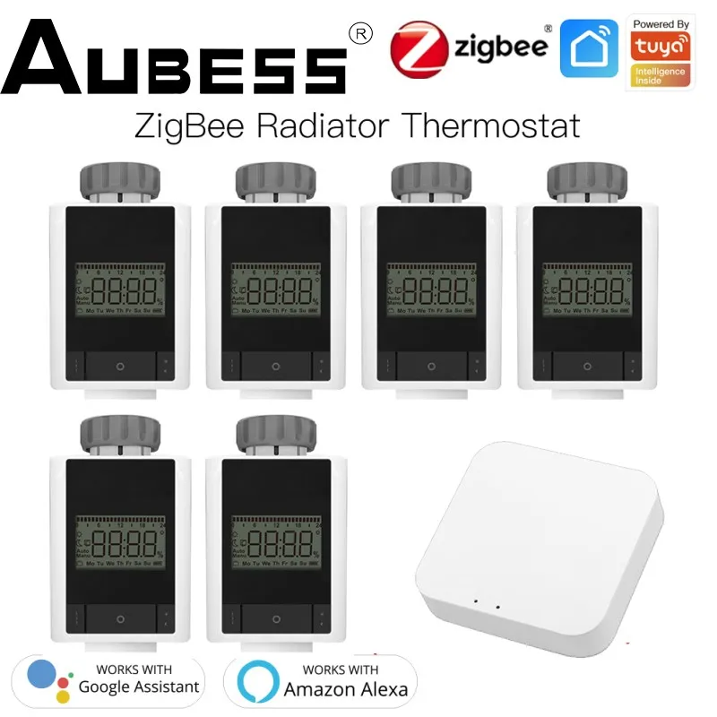 

Умный термостат Aubess Tuya Zigbee 3,0, Нагреватель Trv, термостатический клапан, Голосовое управление, работа с Alexa Google Home, ЖК-дисплей