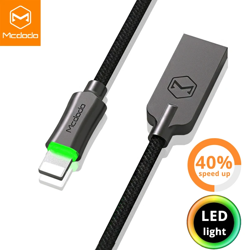 10 шт./лот Mcdodo Автоматическое отключение для iPhone USB кабель 2.4A кабель передачи данных для быстрой зарядки для iPhone iPad iPod USB кабель светодиодный iOS шнур