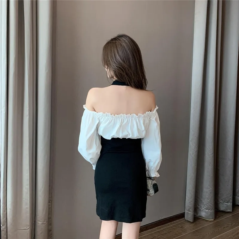 

Patchwork Gothic Dress Women Elegant Autumn Sexy Y2k Mini Dress Office Lady Korean French Chiffon Party Dress Women 2021 New