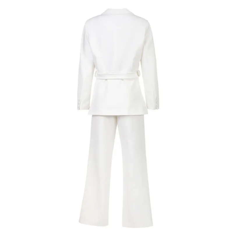 Офисный женский брючный костюм Блейзер тонкий пояс пиджак + брюки комплект из 2