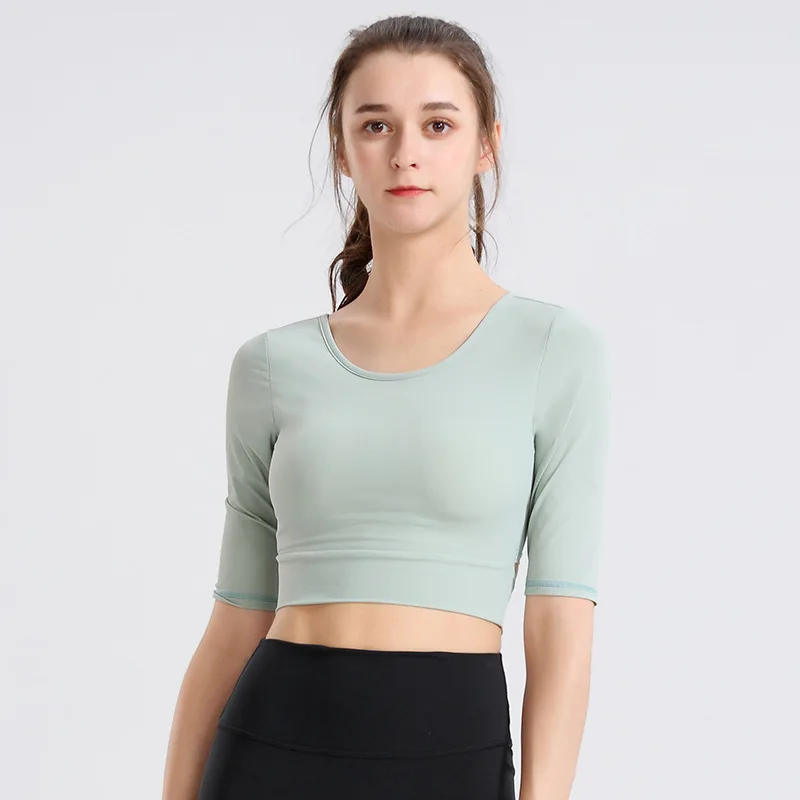 

TTING Tight Yoga Shirts Women Short Sleeve Cropped Gym Tops Fitness Running Workout Sport T-Shirts Sports Wear Plus Size XL