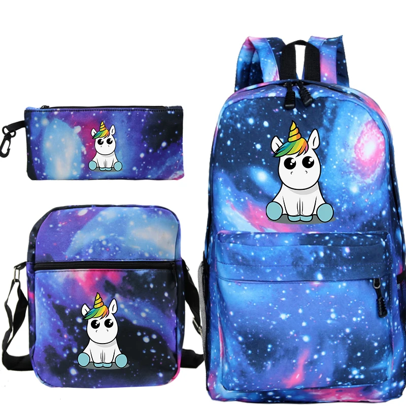 

Kawaii Unicorn Backpacks School Canvas Bookbags Teenager Boys Girls Mochila Kids Travel Rucksack with Pencil Case