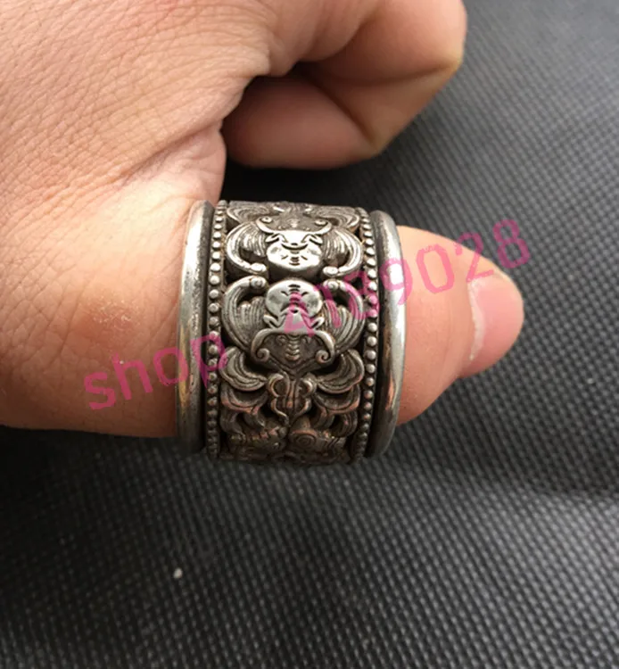 

Tibetan silver, ancient carved flowers rings, handicrafts collection accessories