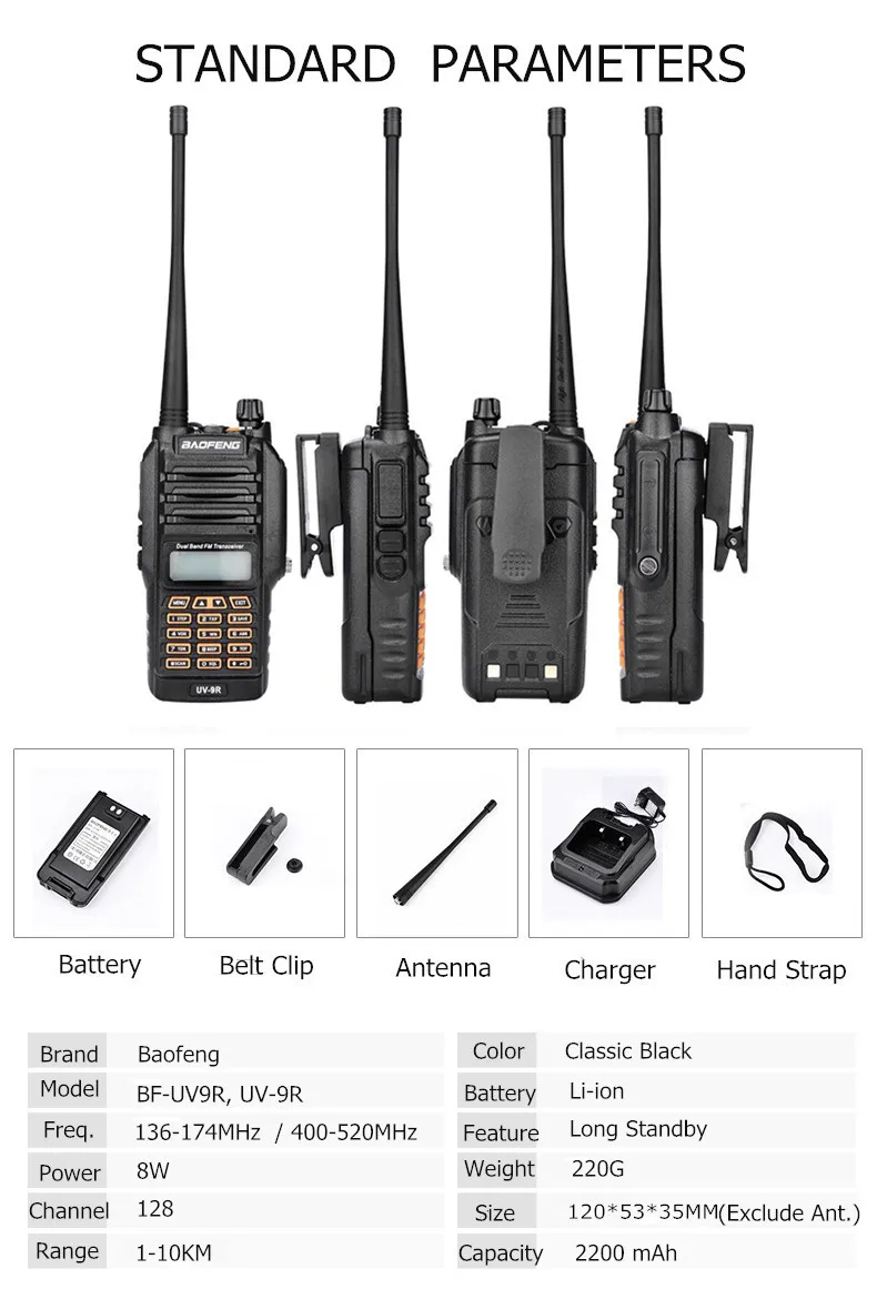 Baofeng UV 9R plus Walkie Talkie водонепроницаемый Двухдиапазонный портативный охотничий