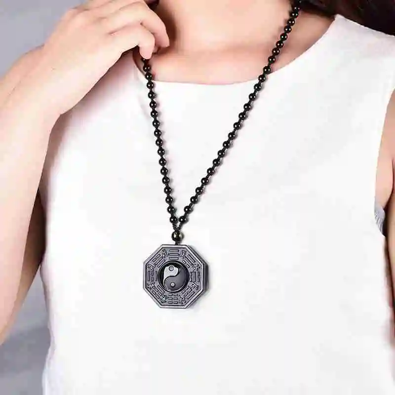 1 шт. Винтажный стиль черный обсидиан тайцзи сплетни кулон ожерелье Инь Ян