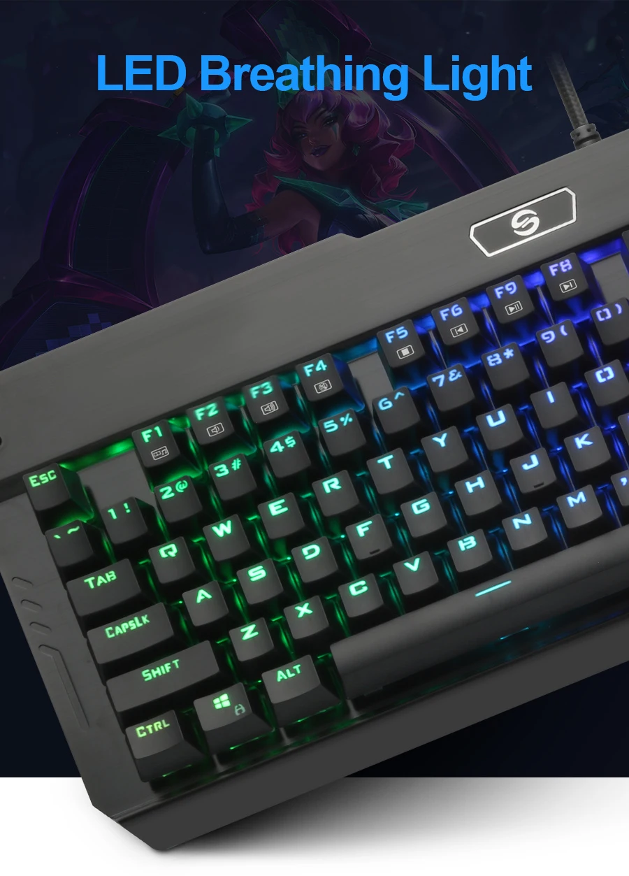 Rocketek R580 RGB Алюминиевый USB Механическая игровая клавиатура синий переключатель со светодиодной подсветкой 104 ключ анти-ореолы проводной ПК компьютерный геймер