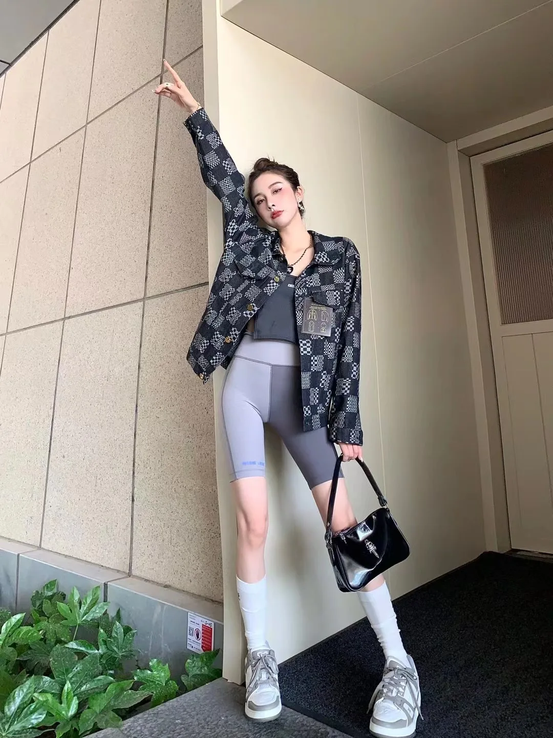 

Donkey Runway checkerboard denim jacket Womens Outerwear coat unisex tops Spring Jackets Womens coat large size Blouse